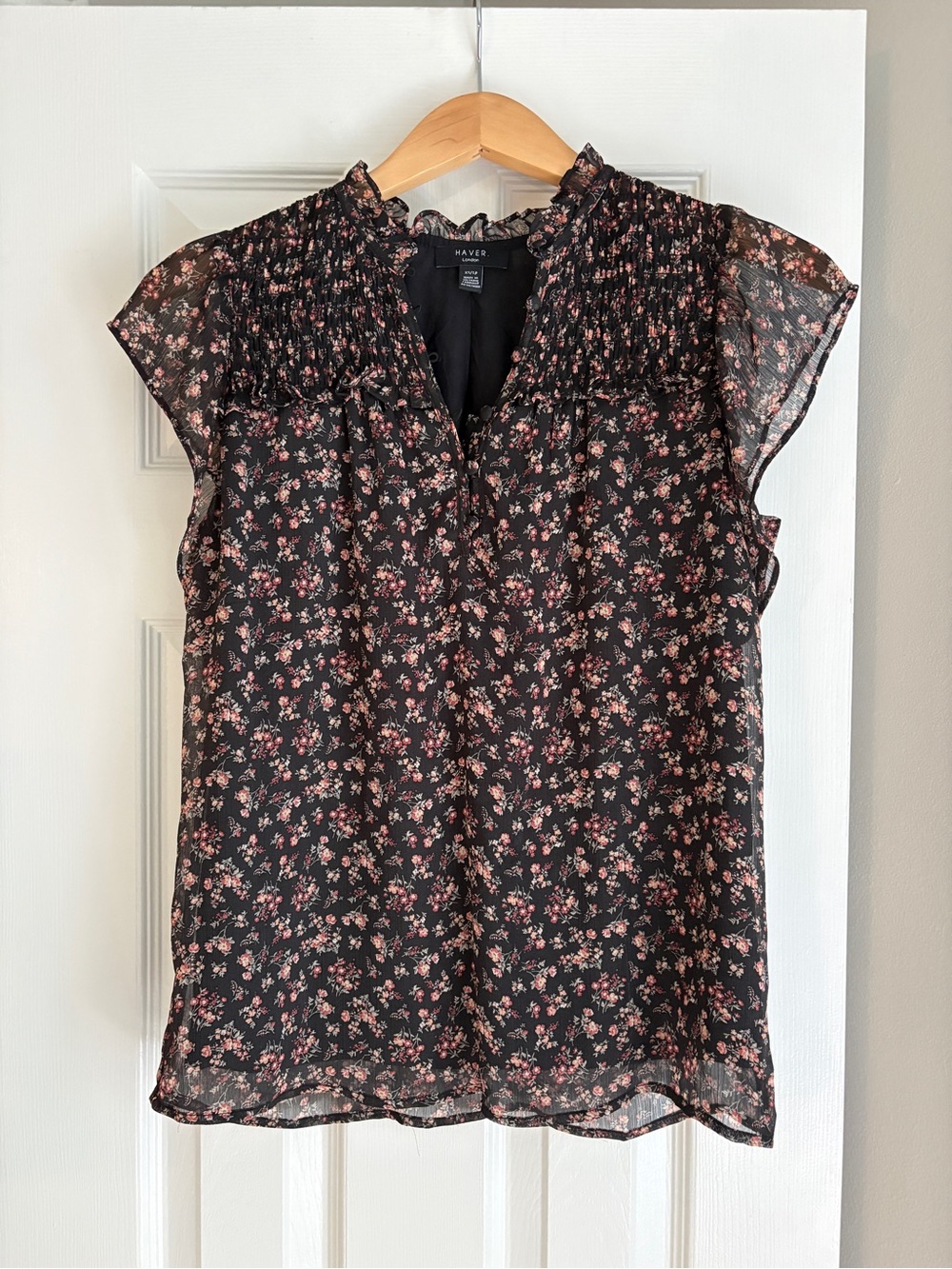 Haver Black Blouse with Pink Floral Print